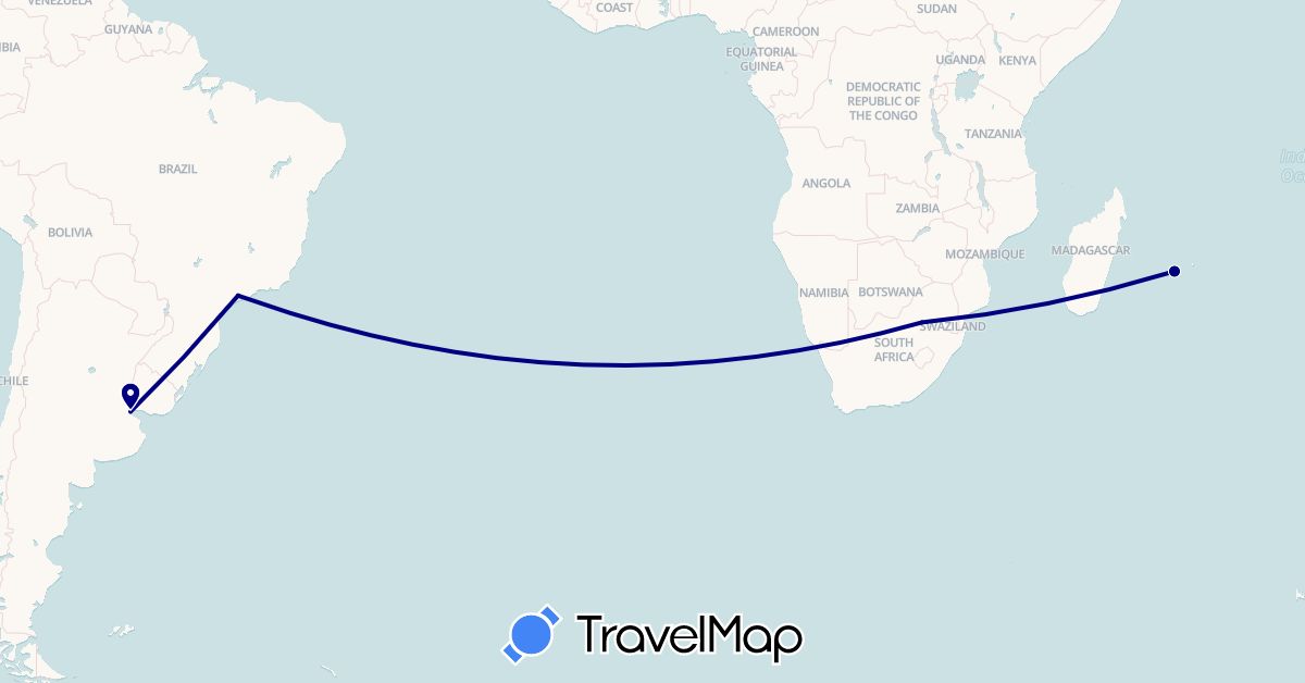 TravelMap itinerary: driving in Argentina, Brazil, Réunion, South Africa (Africa, South America)
